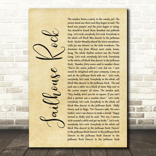 Elvis Presley Jailhouse Rock Rustic Script Song Lyric Print