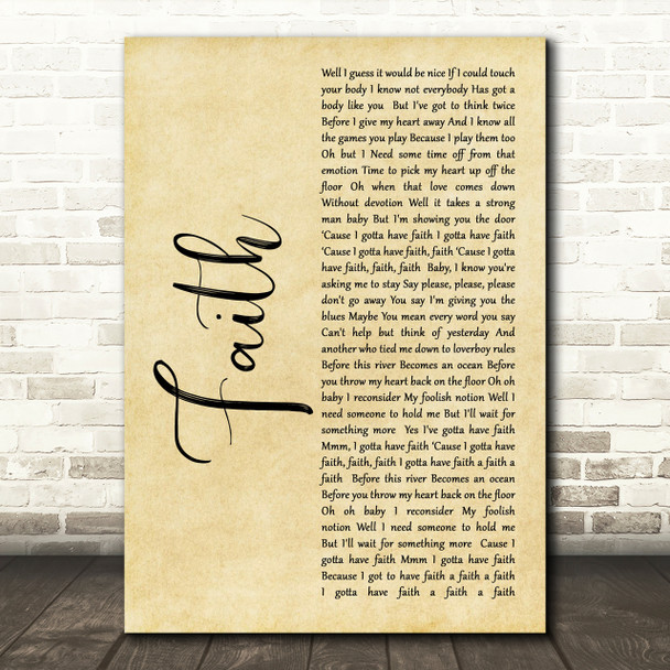 George Michael Faith Rustic Script Song Lyric Print