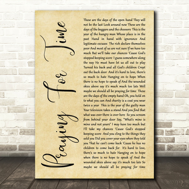 George Michael Praying For Time Rustic Script Song Lyric Print