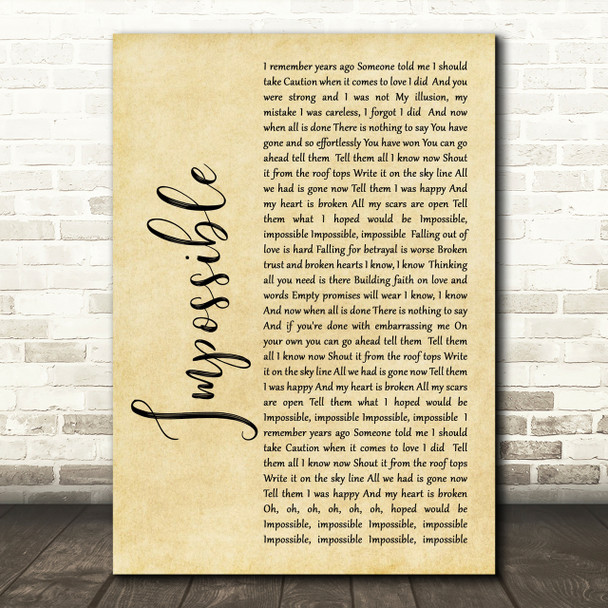 James Arthur Impossible Rustic Script Song Lyric Print