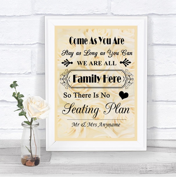 Cream Roses All Family No Seating Plan Personalized Wedding Sign