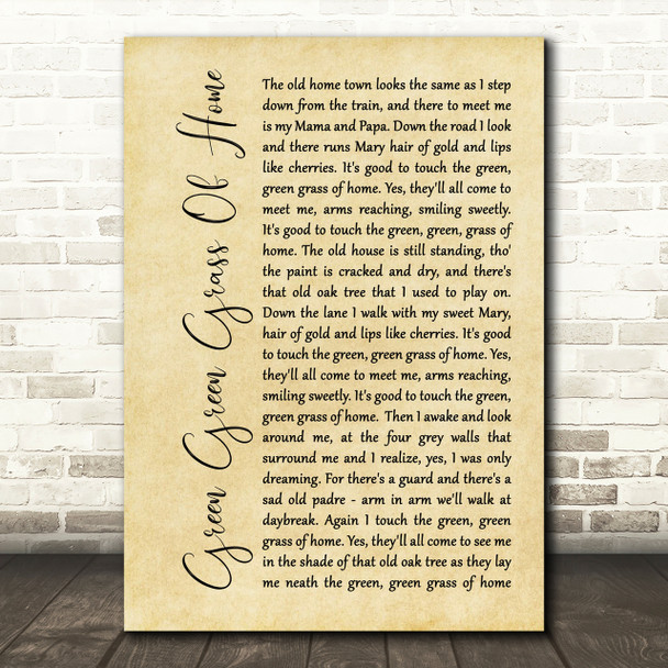 Tom Jones Green Green Grass Of Home Rustic Script Song Lyric Print