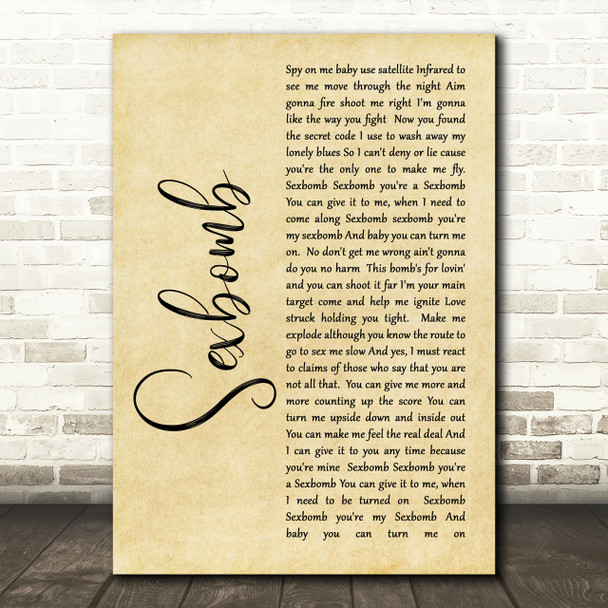 Tom Jones Sexbomb Rustic Script Song Lyric Print