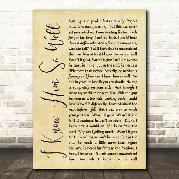 Whitney Houston I Know Him So Well Rustic Script Song Lyric Print