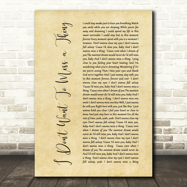 Aerosmith I Don't Want To Miss A Thing Rustic Script Song Lyric Print