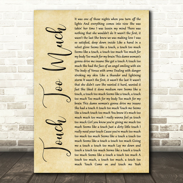AC DC Touch Too Much Rustic Script Song Lyric Print