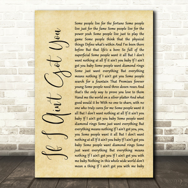 Alicia Keys If I Ain't Got You Rustic Script Song Lyric Print