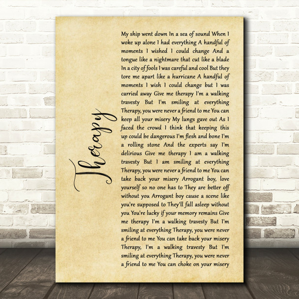 All Time Low Therapy Rustic Script Song Lyric Print