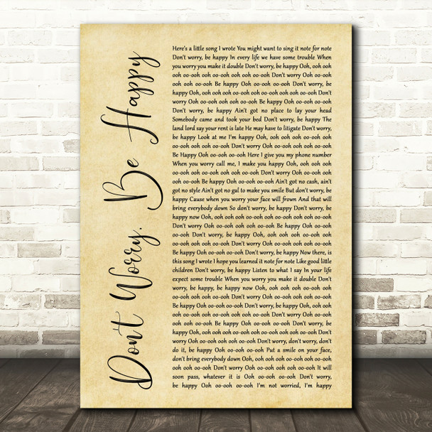 Bobby McFerrin Don't Worry, Be Happy Rustic Script Song Lyric Print