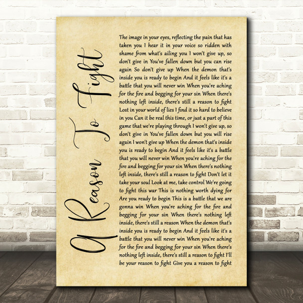 Disturbed A Reason To Fight Rustic Script Song Lyric Print