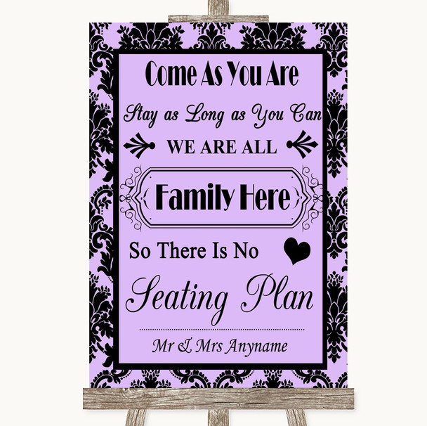 Lilac Damask All Family No Seating Plan Personalized Wedding Sign