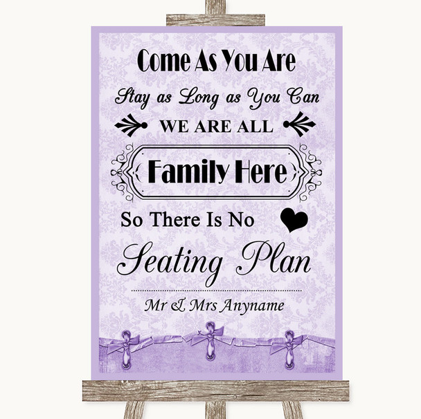 Lilac Shabby Chic All Family No Seating Plan Personalized Wedding Sign
