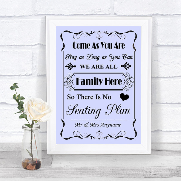 Lilac All Family No Seating Plan Personalized Wedding Sign