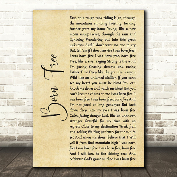 Kid Rock Born Free Rustic Script Song Lyric Print