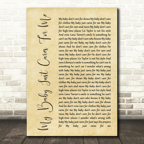 Nina Simone My Baby Just Cares For Me Rustic Script Song Lyric Print