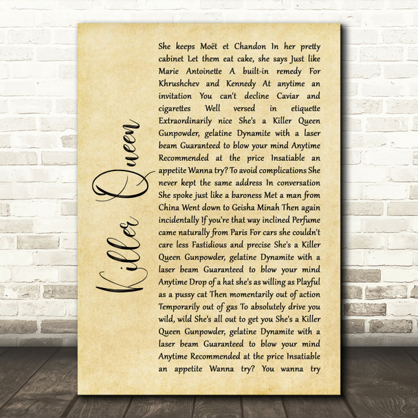 Queen Killer Queen Rustic Script Song Lyric Print