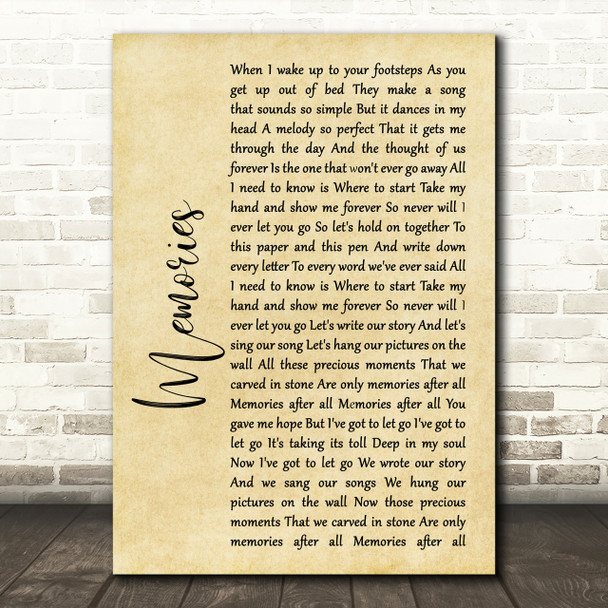 Shawn Mendes Memories Rustic Script Song Lyric Print