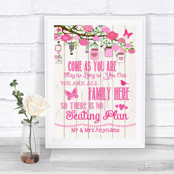 Pink Rustic Wood All Family No Seating Plan Personalized Wedding Sign