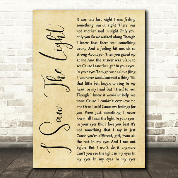 Todd Rundgren I Saw The Light Rustic Script Song Lyric Print