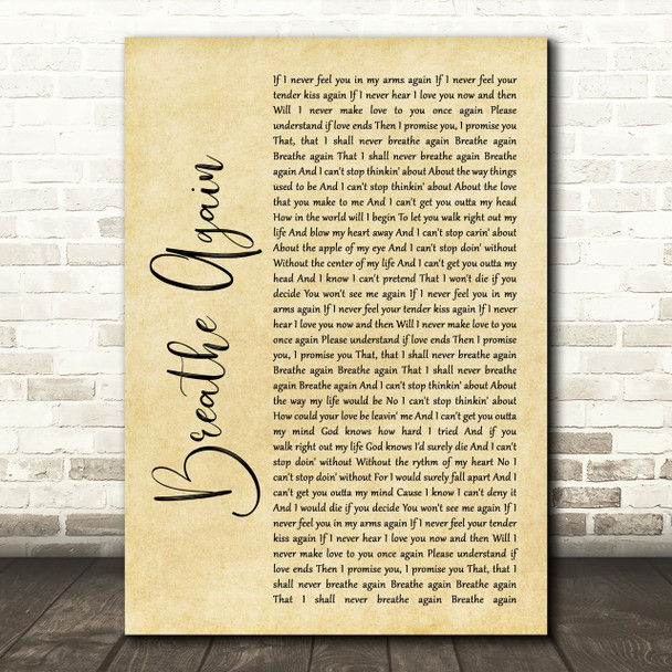 Toni Braxton Breathe Again Rustic Script Song Lyric Print