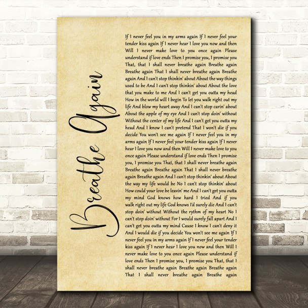 Toni Braxton Breathe Again Rustic Script Song Lyric Print