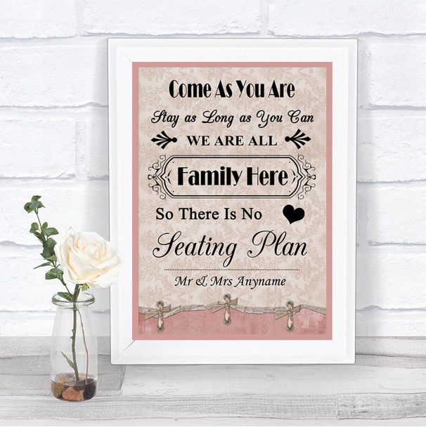 Pink Shabby Chic All Family No Seating Plan Personalized Wedding Sign