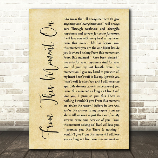 Shania Twain From This Moment On Rustic Script Song Lyric Print