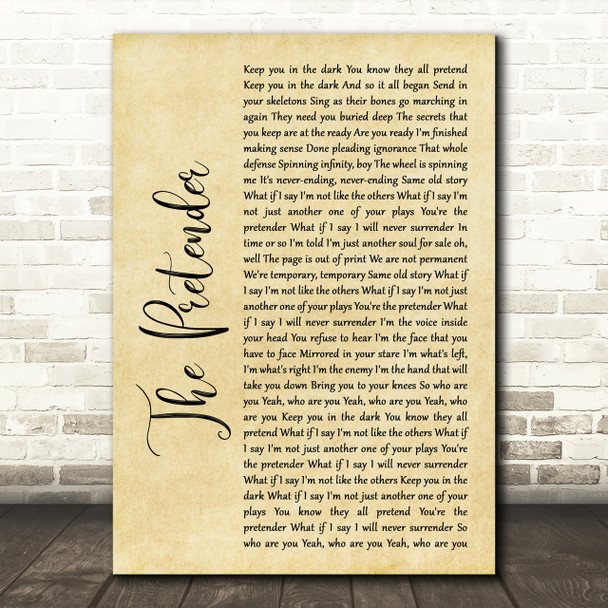 Foo Fighters The Pretender Rustic Script Song Lyric Print