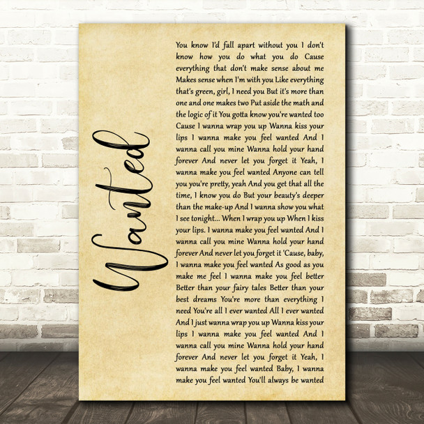 Hunter Hayes Wanted Rustic Script Song Lyric Print