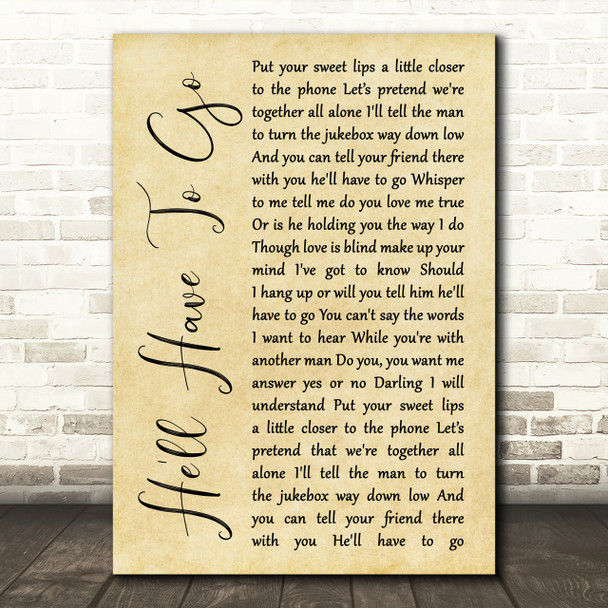 Jim Reeves He'll Have To Go Rustic Script Song Lyric Print