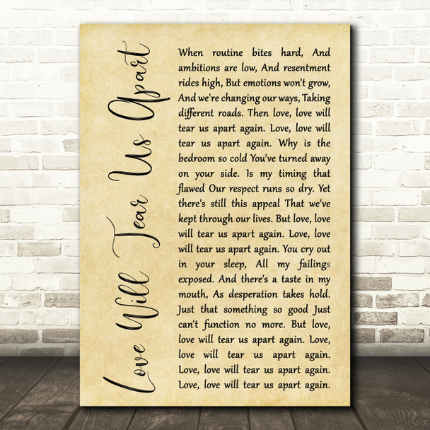 Joy Division Love Will Tear Us Apart Rustic Script Song Lyric Print