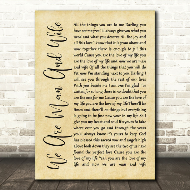 Michelle Featherstone We Are Man And Wife Rustic Script Song Lyric Print