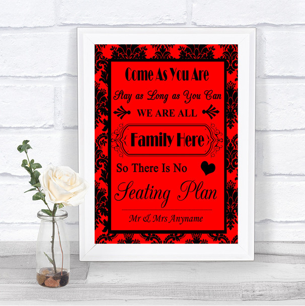Red Damask All Family No Seating Plan Personalized Wedding Sign