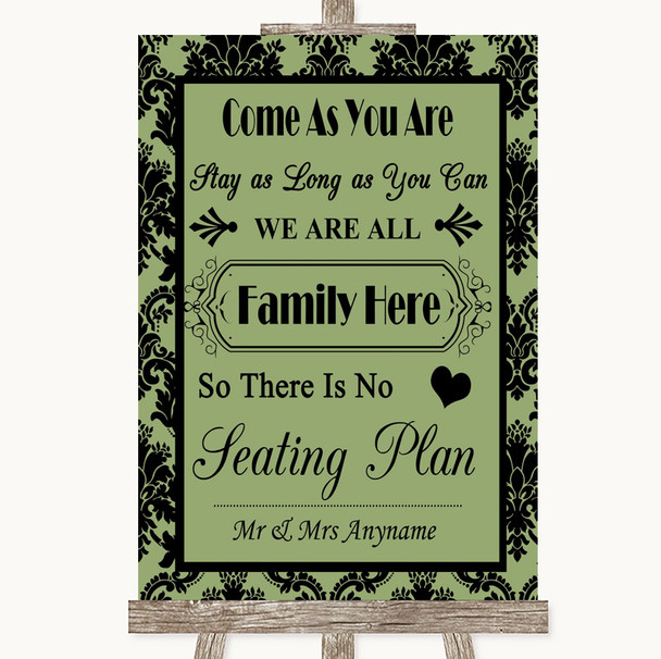 Sage Green Damask All Family No Seating Plan Personalized Wedding Sign