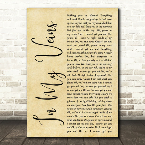 Andrew Belle In My Veins Rustic Script Song Lyric Print