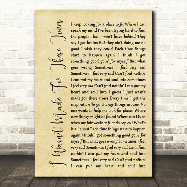 Brian Wilson I Wasnt Made For These Times Rustic Script Song Lyric Print