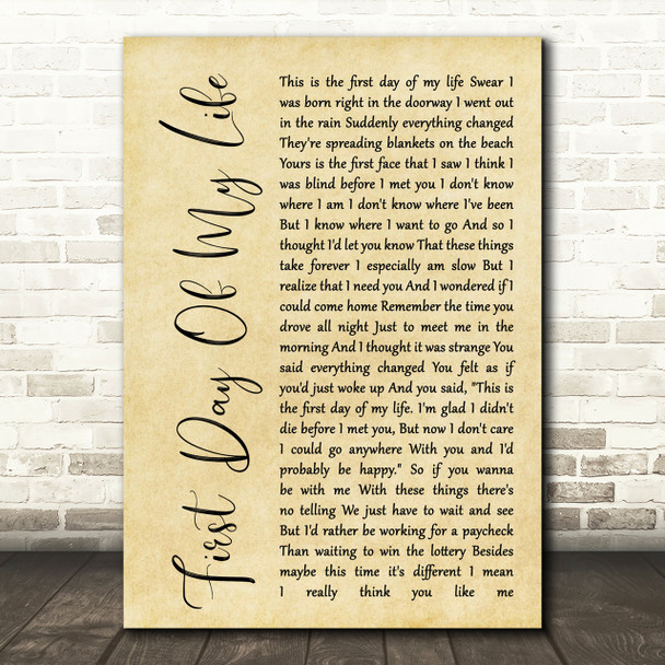 Bright Eyes First Day Of My Life Rustic Script Song Lyric Print