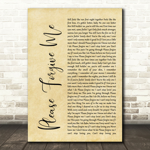 Bryan Adams Please Forgive Me Rustic Script Song Lyric Print