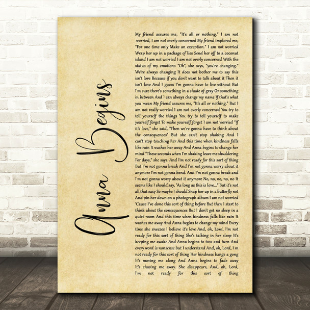 Counting Crows Anna Begins Rustic Script Song Lyric Print