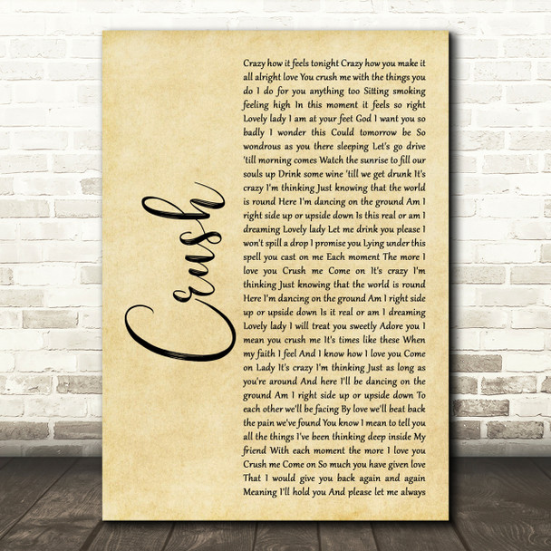 Dave Matthews Band Crush Rustic Script Song Lyric Print