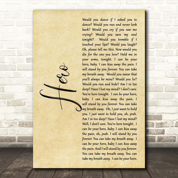 Enrique Iglesias Hero Rustic Script Song Lyric Print