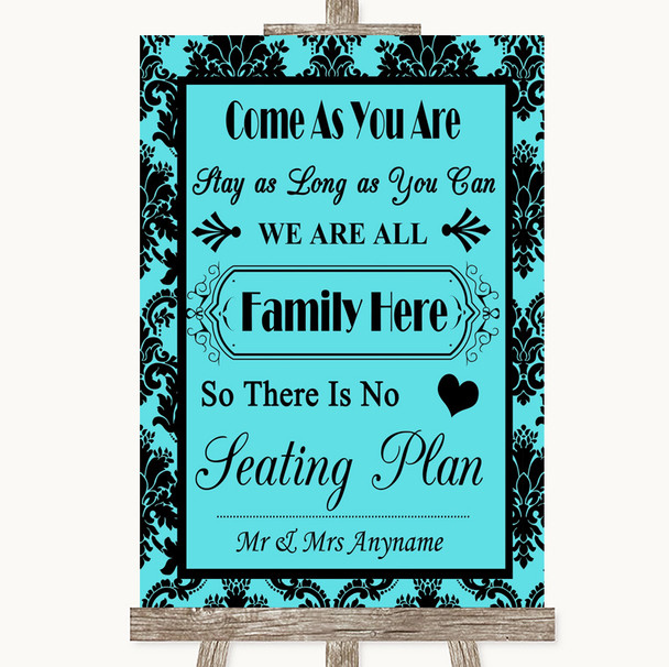 Tiffany Blue Damask All Family No Seating Plan Personalized Wedding Sign
