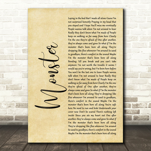 Gabbie Hanna Monster Rustic Script Song Lyric Print