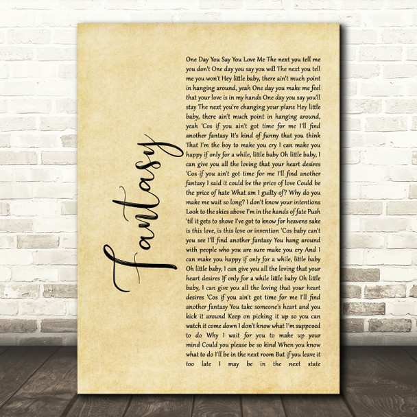 George Michael Fantasy Rustic Script Song Lyric Print