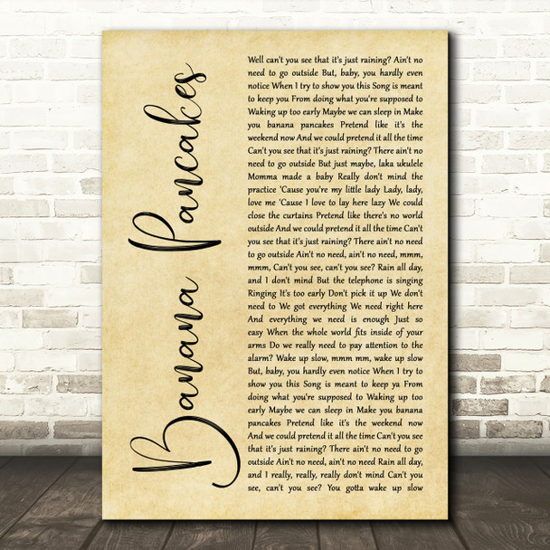 Jack Johnson Banana Pancakes Rustic Script Song Lyric Print