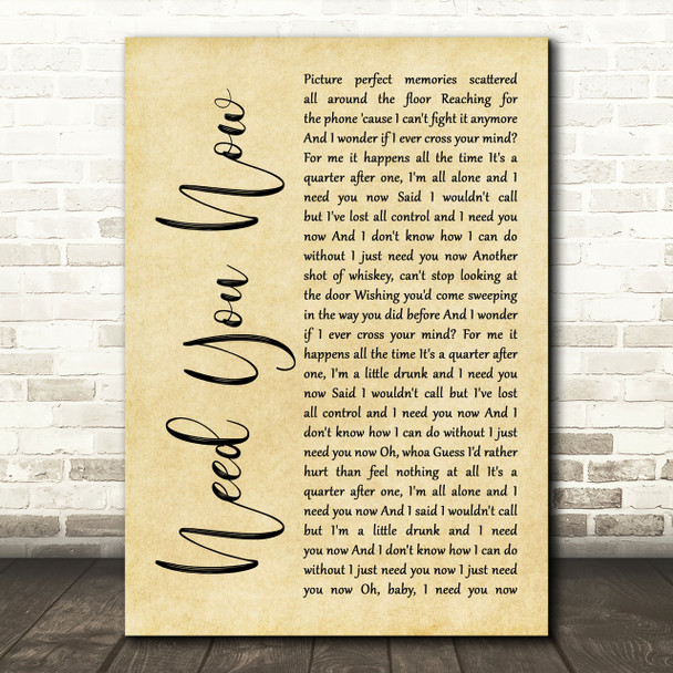 Lady Antebellum Need You Now Rustic Script Song Lyric Print