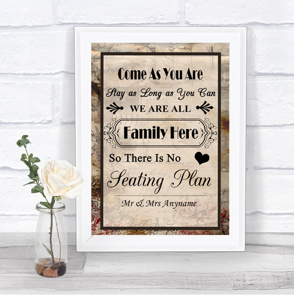 Vintage All Family No Seating Plan Personalized Wedding Sign