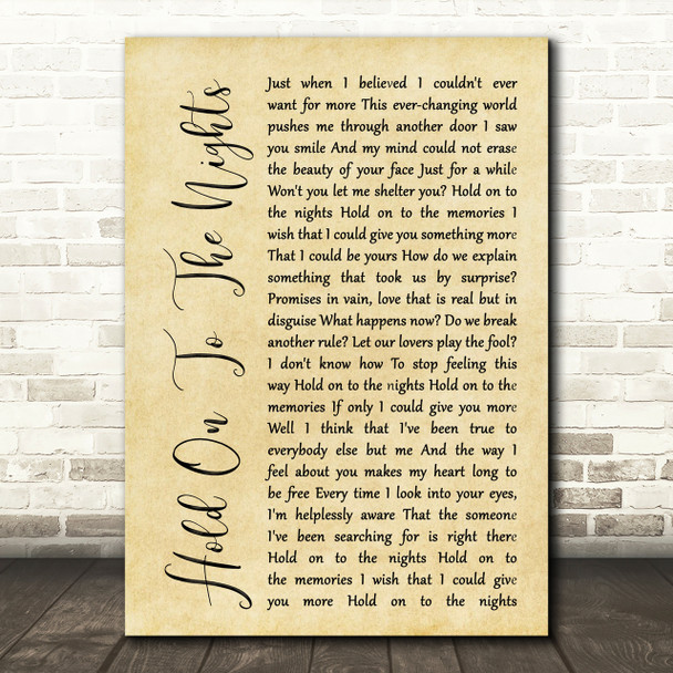 Richard Marx Hold On To The Nights Rustic Script Song Lyric Print