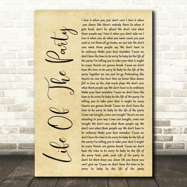 Shawn Mendes Life Of The Party Rustic Script Song Lyric Print