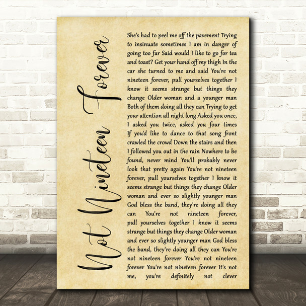 The Courteeners Not Nineteen Forever Rustic Script Song Lyric Print